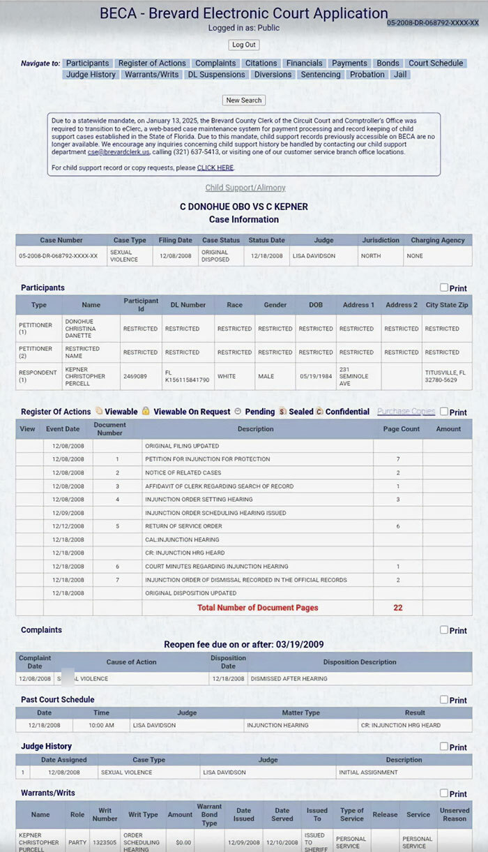 Court document showing case details related to father of teen slain on cruise alleged affair with 15YO babysitter