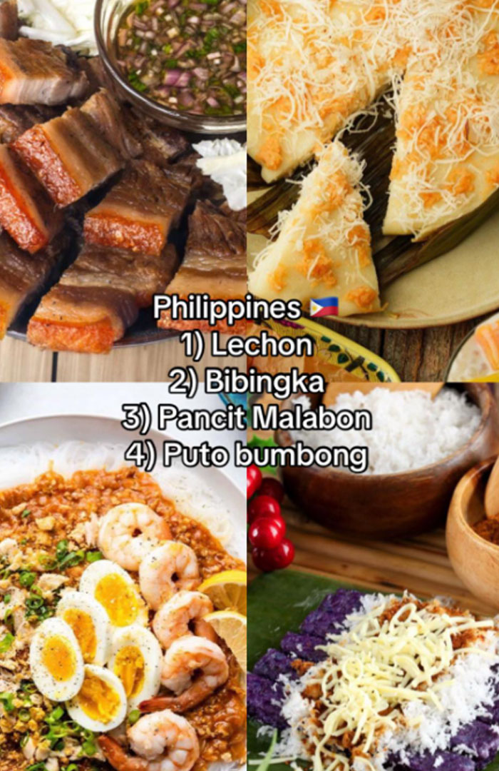 Collage of traditional Filipino Christmas dinners including Lechon, Bibingka, Pancit Malabon, and Puto bumbong dishes.