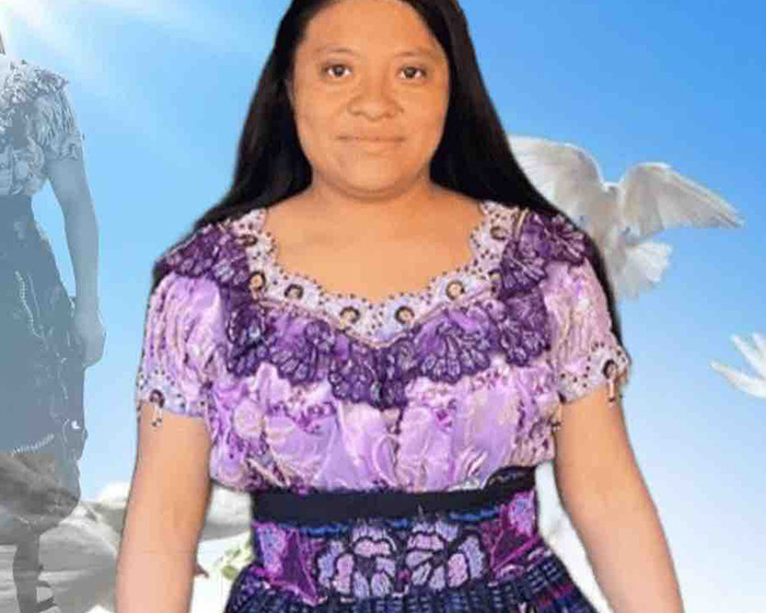 Woman wearing traditional purple dress symbolizing cleaning lady in a tribute background, highlighting tragic loss and family impact.