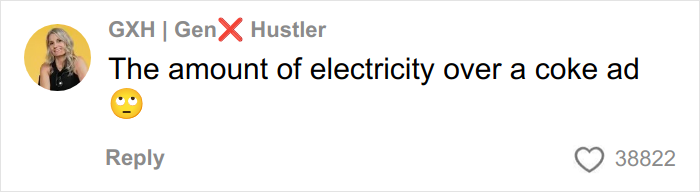 Social media comment about electricity usage shown on Coca-Cola&rsquo;s holiday commercial involving AI prompts.