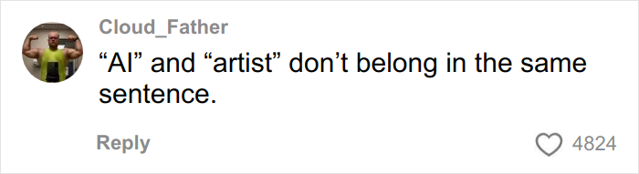 Comment on AI and artist, stating AI and artist don&rsquo;t belong in the same sentence, in a user interface style.