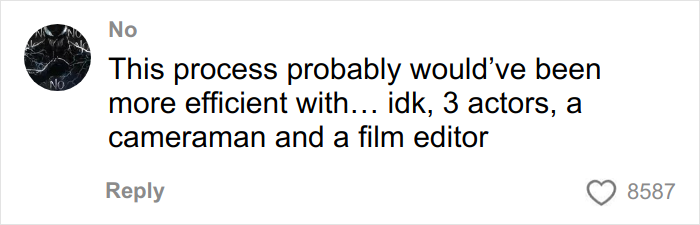 Comment on social media discussing efficiency in filmmaking, related to Coca-Cola holiday commercial and AI prompts.