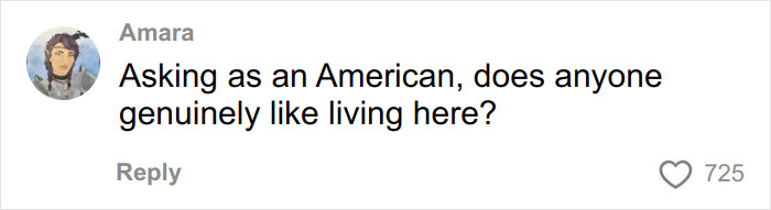 Comment by Amara questioning if anyone genuinely likes living in America, highlighting concerns about paying for ambulance rides.
