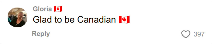 Comment by Gloria with Canadian flag emojis expressing pride in being Canadian, related to pay for ambulance rides topic.