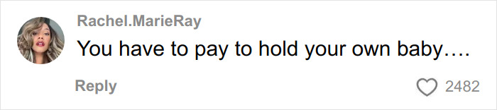 Social media comment by Rachel Marie Ray discussing the need to pay for holding your own baby, highlighting pay for ambulance rides issue.