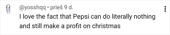 Screenshot of a social media comment discussing Pepsi's Christmas profit, related to Coca-Cola&rsquo;s holiday commercial and AI prompts.