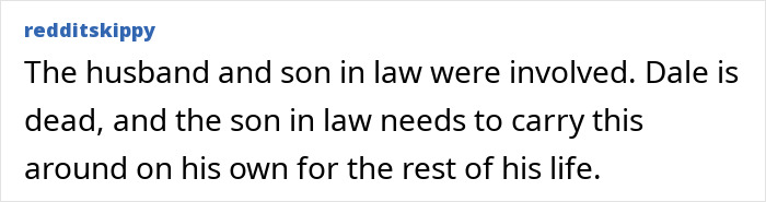 Text post from redditskippy discussing involvement of husband and son-in-law in a case about a missing woman&rsquo;s body discovered in garage.