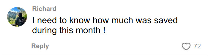 Comment from Richard asking about how much was saved during the month related to surviving 27 days in NYC on $100.