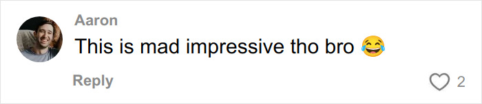 Comment from Aaron saying This is mad impressive tho bro with a laughing emoji reacting to a comedian surviving 27 days in NYC on $100.
