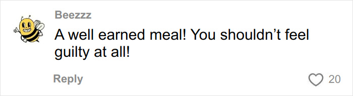 Comment on social media showing a user praising a well-earned meal while discussing surviving 27 days in NYC on $100.