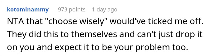 Comment on refusing to bring expensive food for Thanksgiving, expressing frustration over unfair expectations.