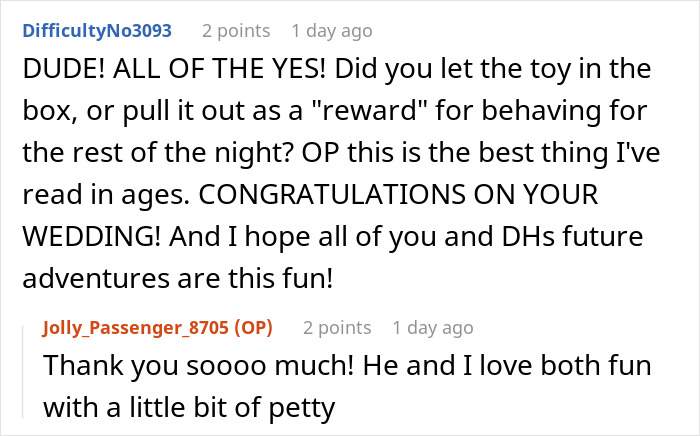 Comment thread of a bride celebrating her savage revenge on controlling mother-in-law by serving her a special meal at the wedding. Comment thread of a bride celebrating her savage revenge on controlling mother-in-law by serving her a special meal at the wedding.