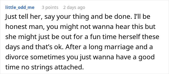 Reddit comment advising a teen on how to support his recently divorced mom, mentioning fun and no strings attached.