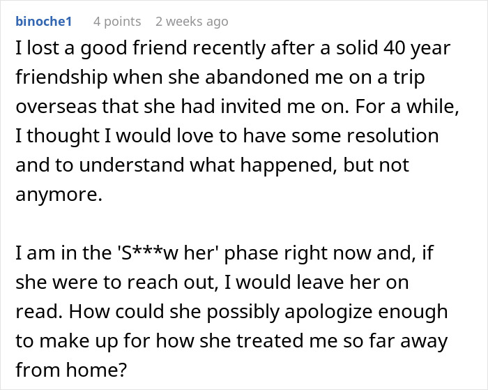 Screenshot of an online forum post sharing feelings about best friend no contact and the difficulty of reconciliation.