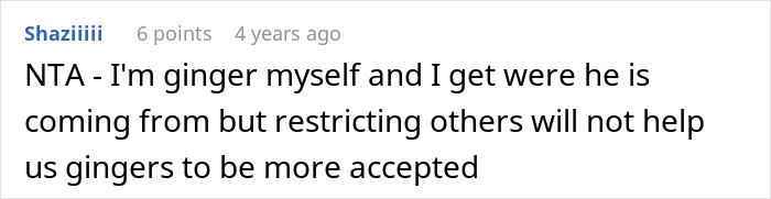 Comment discussing the impact of dyeing hair orange and the drama it causes among classmates.