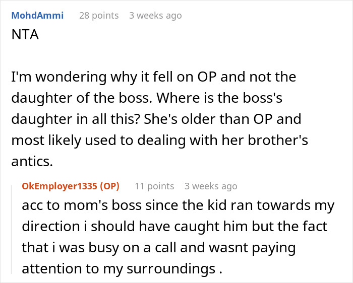 Reddit discussion about a teen being blamed for not stopping kid from running into traffic while busy on a call.