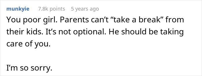Screenshot of a comment expressing sympathy for a teen who left home after dad chose his girlfriend over her.