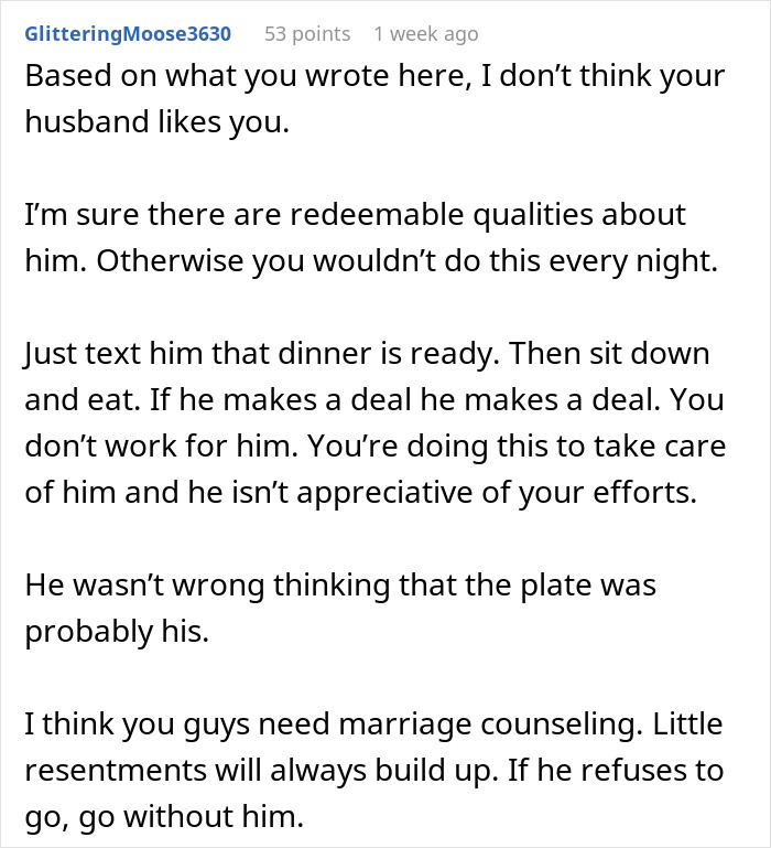 Alt text: Husband leaves domestic chores to wife expecting dinner served, wife stops playing his mommy and addresses imbalance.