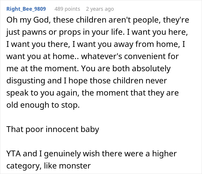 Text post showing a user criticizing a woman who asks stepchildren to attend home or boarding school.