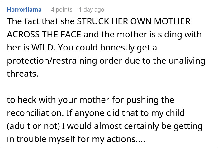 Reddit comment discussing family conflict and reactions related to what SIL thinks on Thanksgiving.