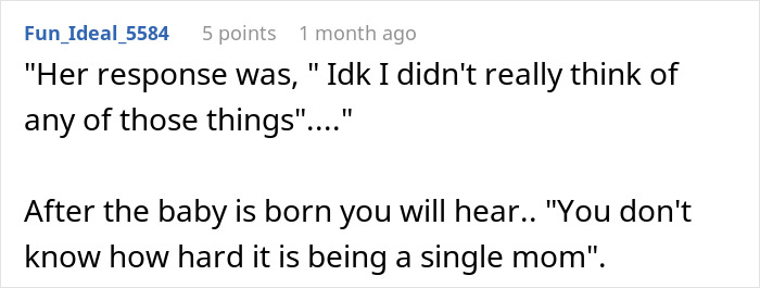 Screenshot of a social media comment discussing an irresponsible friend&rsquo;s bad decisions and news of a pregnancy.