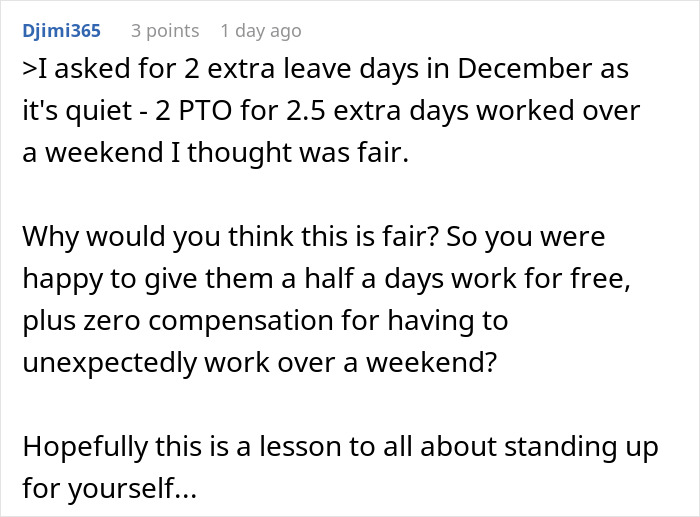 Text conversation about a manager allowing employee time off and reacting negatively when the employee takes the leave.