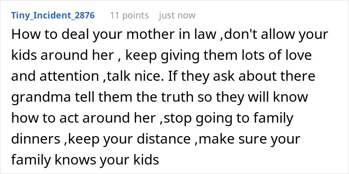Comment discussing how to deal with a mother-in-law who has a favorite grandchild and treats others like burdens.