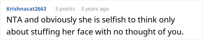 Screenshot of a social media comment discussing a girlfriend eating all the leftovers and the boyfriend snapping over weight gain.