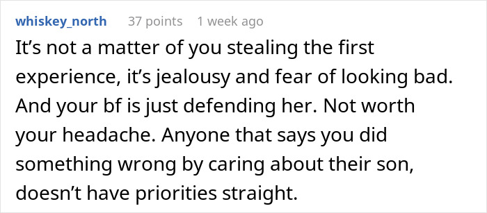 Comment discussing jealousy and priorities after a man&rsquo;s ex reacted to bonding with their son causing relationship issues.