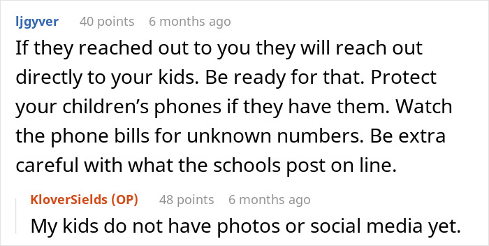 Screenshot of a Reddit conversation about estranged parents expecting to meet grandkids after years of neglect.
