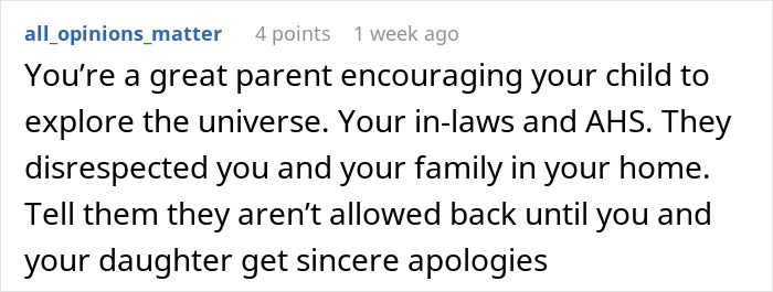 Commenter advising a parent on handling in-laws mocking daughter&rsquo;s paganism and bringing forbidden foods at home.