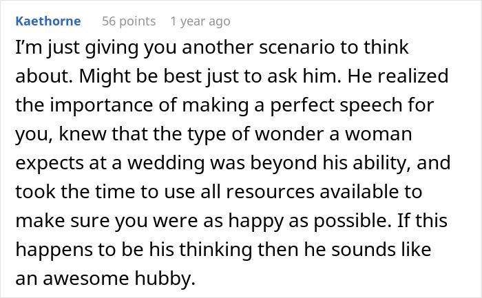 Comment discussing groom’s vows making wife cry and the surprise behind how he wrote the heartfelt speech. Comment discussing groom’s vows making wife cry and the surprise behind how he wrote the heartfelt speech.