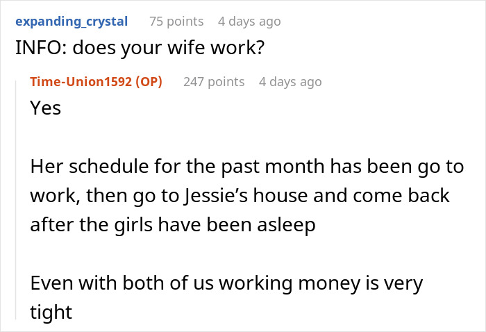 Screenshot of an online discussion where a husband is upset as his wife prioritizes widowed friend over her kids for over a month. Screenshot of an online discussion where a husband is upset as his wife prioritizes widowed friend over her kids for over a month.