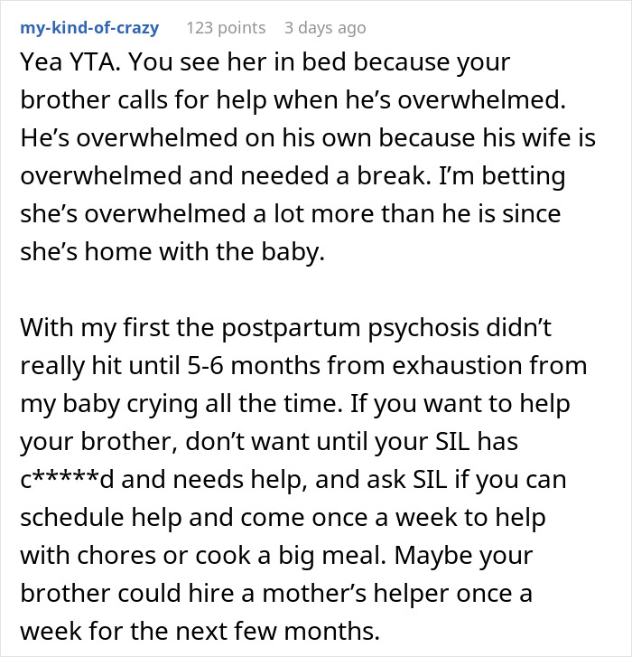 Text conversation about a stay-at-home mom overwhelmed with postpartum psychosis and the need for family support.