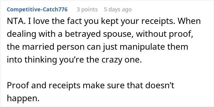 Comment on exposing cheaters with proof and receipts to reveal a boyfriend&rsquo;s secret wife and six kids.