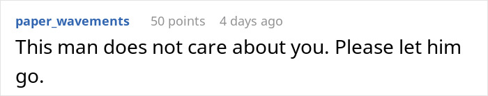 Screenshot of a social media comment urging a man to be let go, reflecting the need for a boyfriend upgrade after surgery.