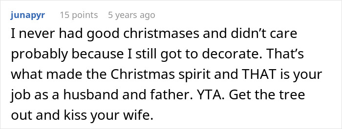 Comment discussing a father wanting to cancel Christmas due to affordability but emphasizing his role in keeping the Christmas spirit.