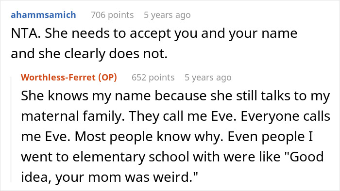 Screenshot of a Reddit thread discussing a mom upset over daughter changing her name and going no contact. Screenshot of a Reddit thread discussing a mom upset over daughter changing her name and going no contact.