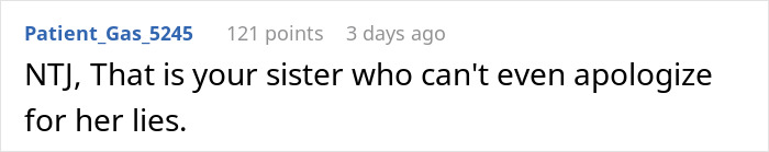 Screenshot of a social media comment discussing a sibling refusing newborn nephew care, highlighting family conflict.