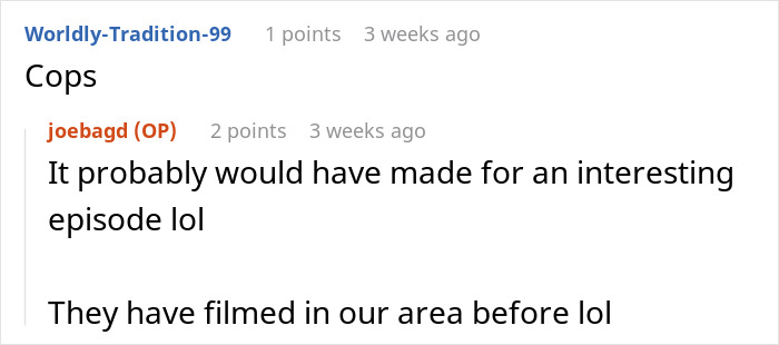 Screenshot of Reddit comments discussing cops filming in the area related to a Karen patient and ER staff incident.