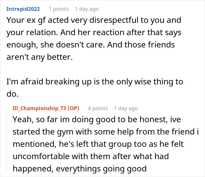 Online discussion about girlfriend kissing another woman in front of friends and boyfriend considering breaking up.