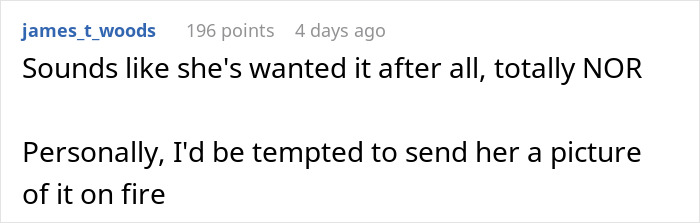 Screenshot of an online comment where a user refuses to pay $90 for a borrowed dress altered without permission.