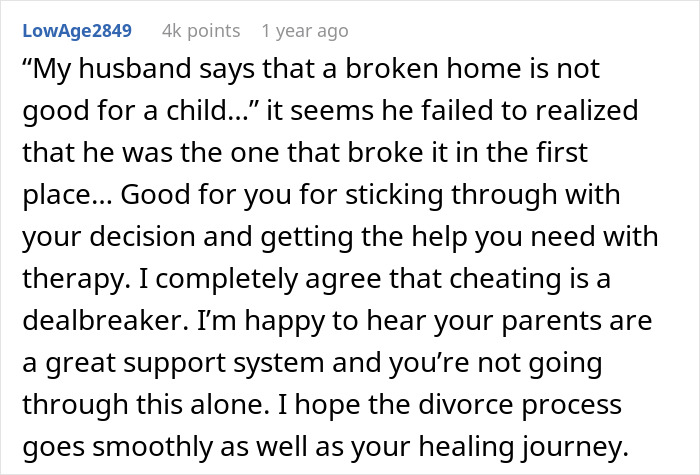 Comment discussing a man cheating during pregnancy and postpartum, emphasizing cheating as a dealbreaker in relationships.