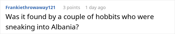 Screenshot of an online comment asking if the world&rsquo;s biggest spider web was found by hobbits sneaking into Albania.