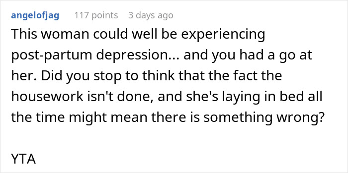 Reddit comment discussing stay-at-home mom struggles and the reality check about being a stay-in-bed mom misconception.
