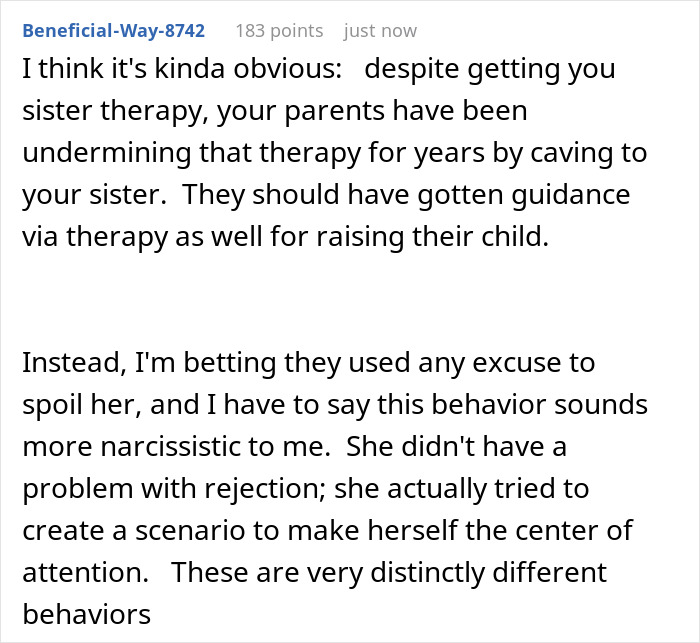Man rejects sister's idea for big wedding, causing family conflict due to her rejection sensitive dysphoria.