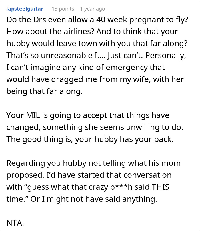 Comment discussing a mother-in-law being selfish and possessive as son chooses wife and baby over her.