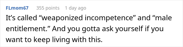 Comment on online forum about husband unable to handle Thanksgiving shopping, wife banning him from buying items.