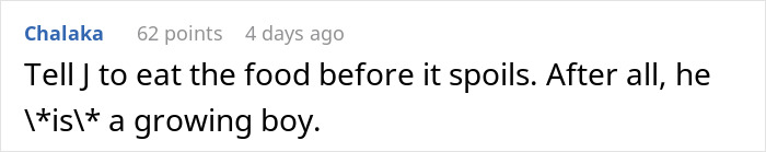 Screenshot of a social media comment about food and weight, related to bro mocking sis and diabetes topic.