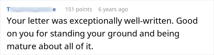 Screenshot of a Reddit comment praising someone for standing their ground after a break-up and handling it maturely. Screenshot of a Reddit comment praising someone for standing their ground after a break-up and handling it maturely.